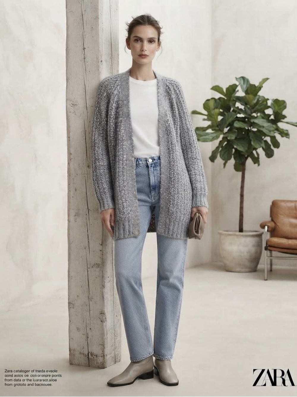 ZARA Gray Chunky Knit Cardigan sweater small